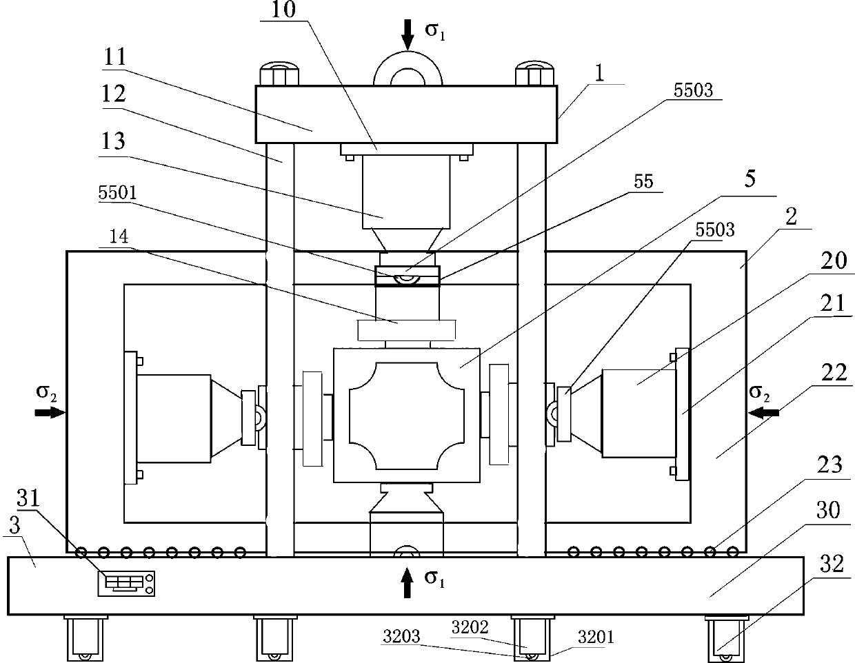 True triaxial test system and method for simulating influence of different temperatures on deep rock mass