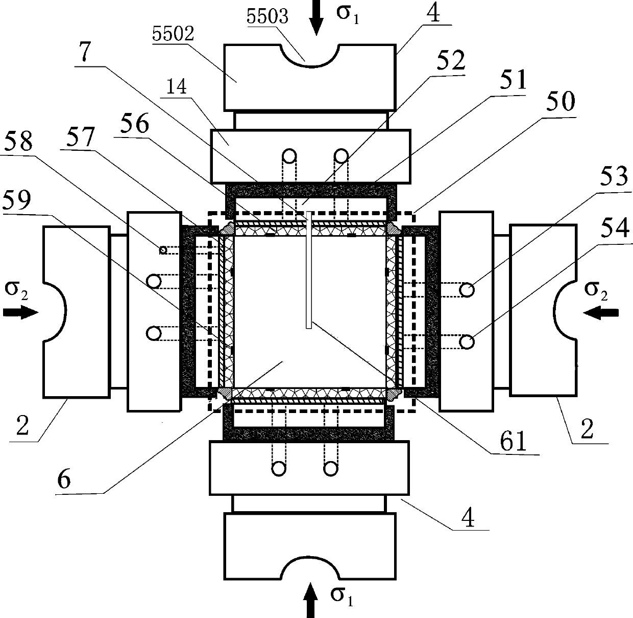 True triaxial test system and method for simulating influence of different temperatures on deep rock mass