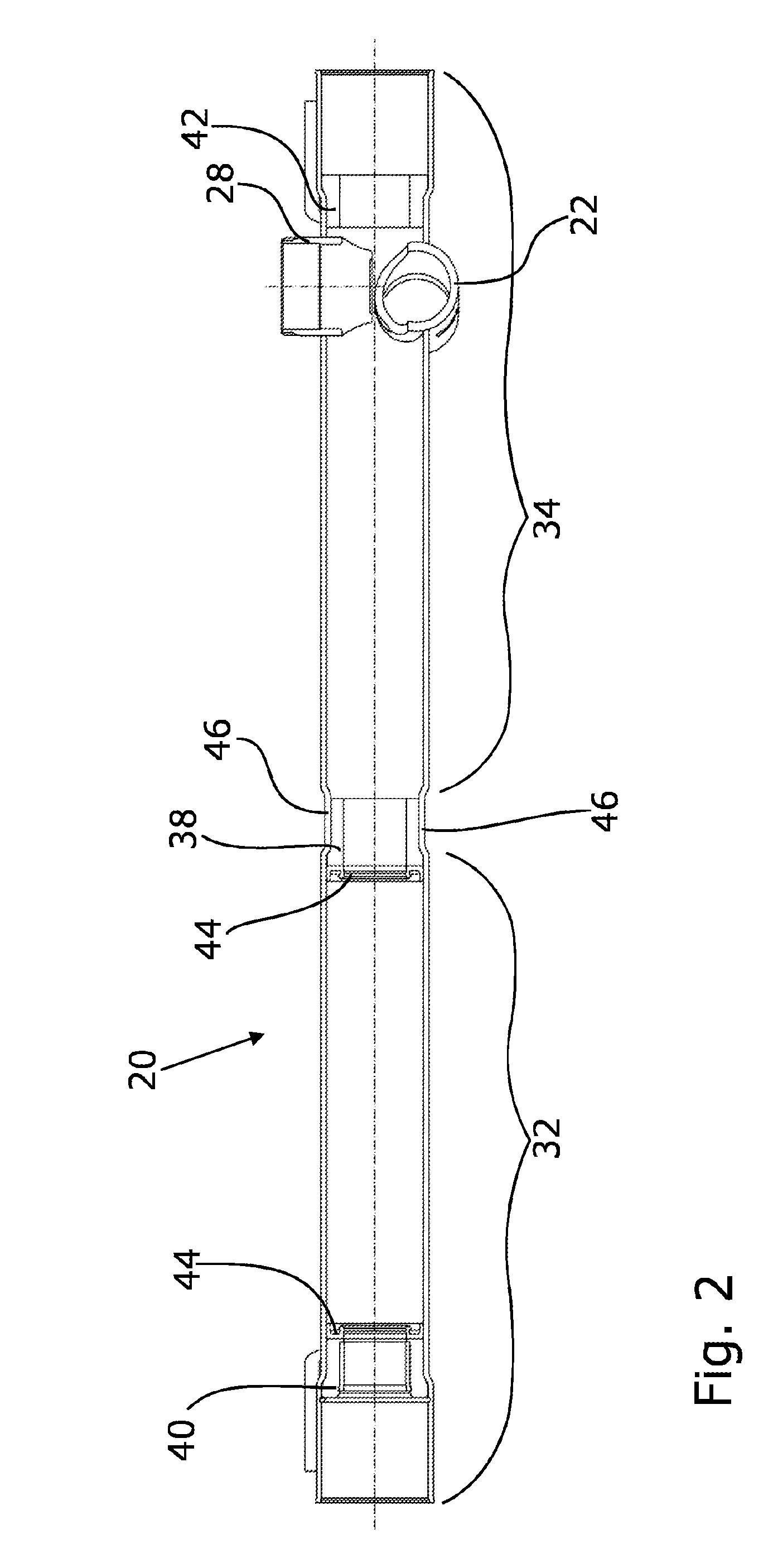 Steering rack housing comprising cross-sectional contractions formed in the rack housing and supporting bearing