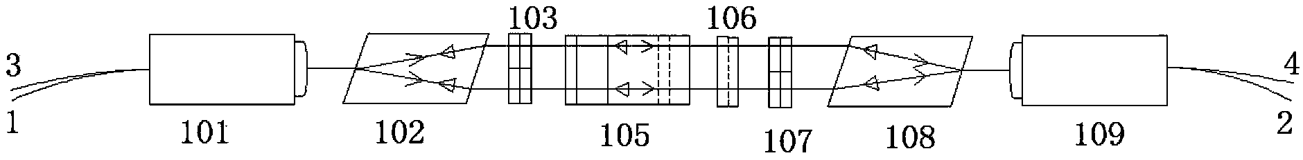 Four-port optical circulator with symmetric structure