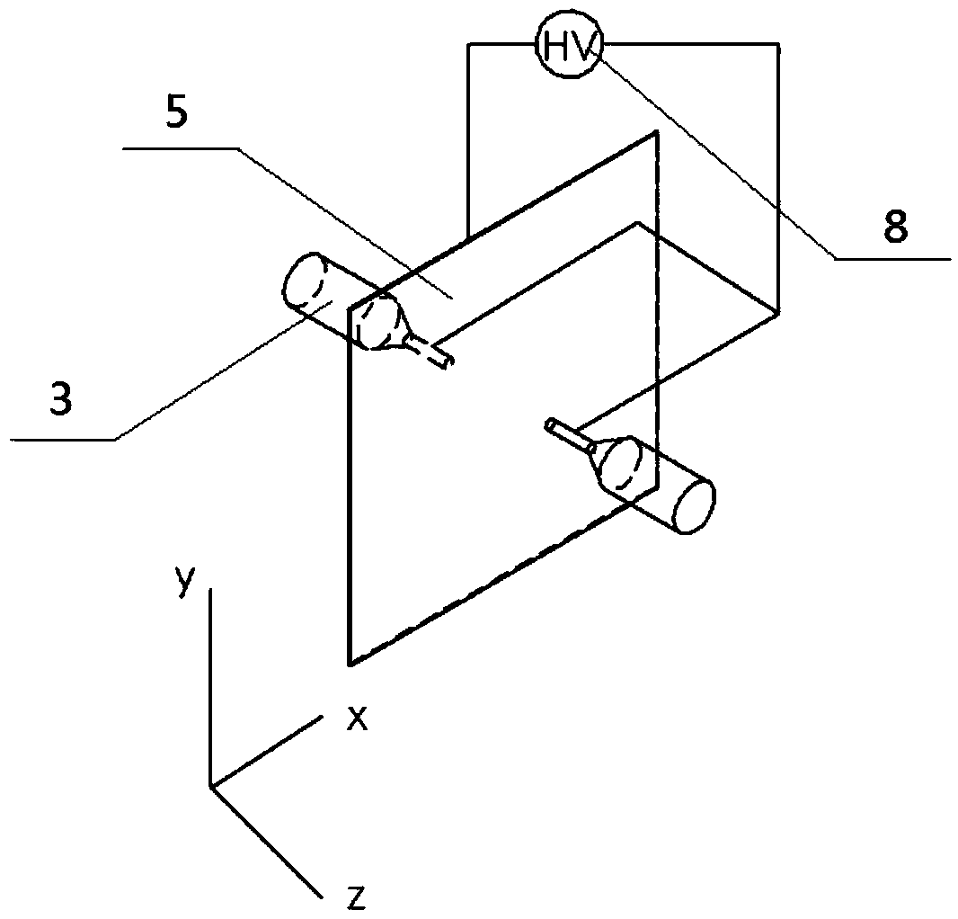 A device for making double-sided embroidery by double-sided electrospinning