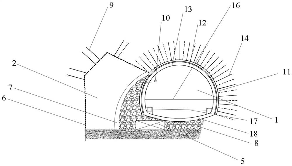 Reinforcing treatment structure for tunnel middle-lower karst cave and construction method of reinforcing treatment structure