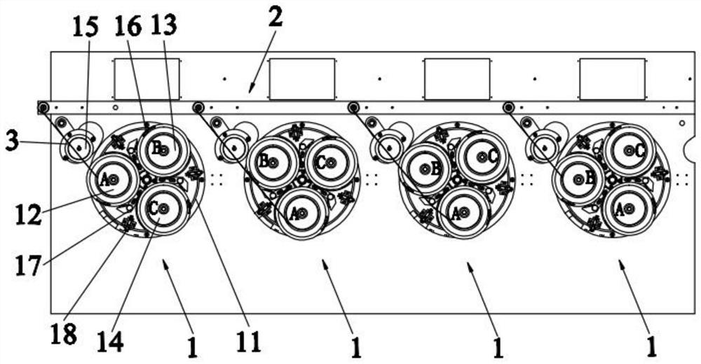 Three-shaft horizontal rotary full-automatic take-up device