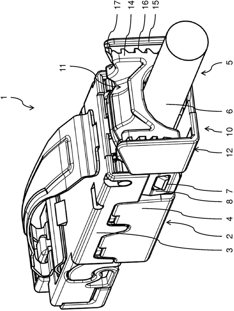 RJ45 connector comprising strain relief arrangement