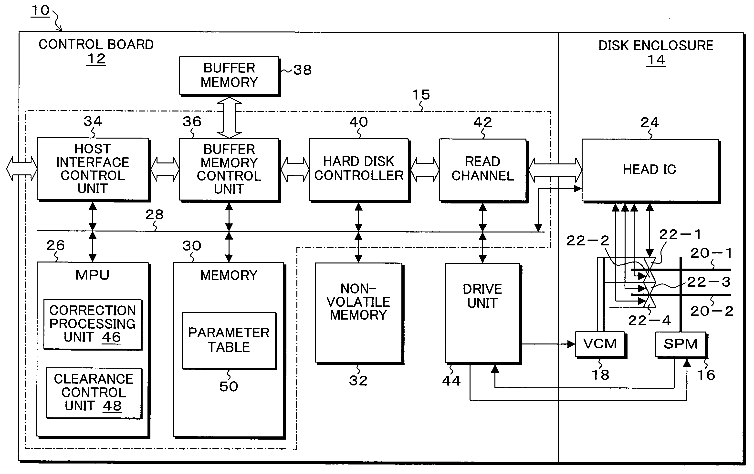 Control device, control method, and storage apparatus for controlling read head and write head clearance