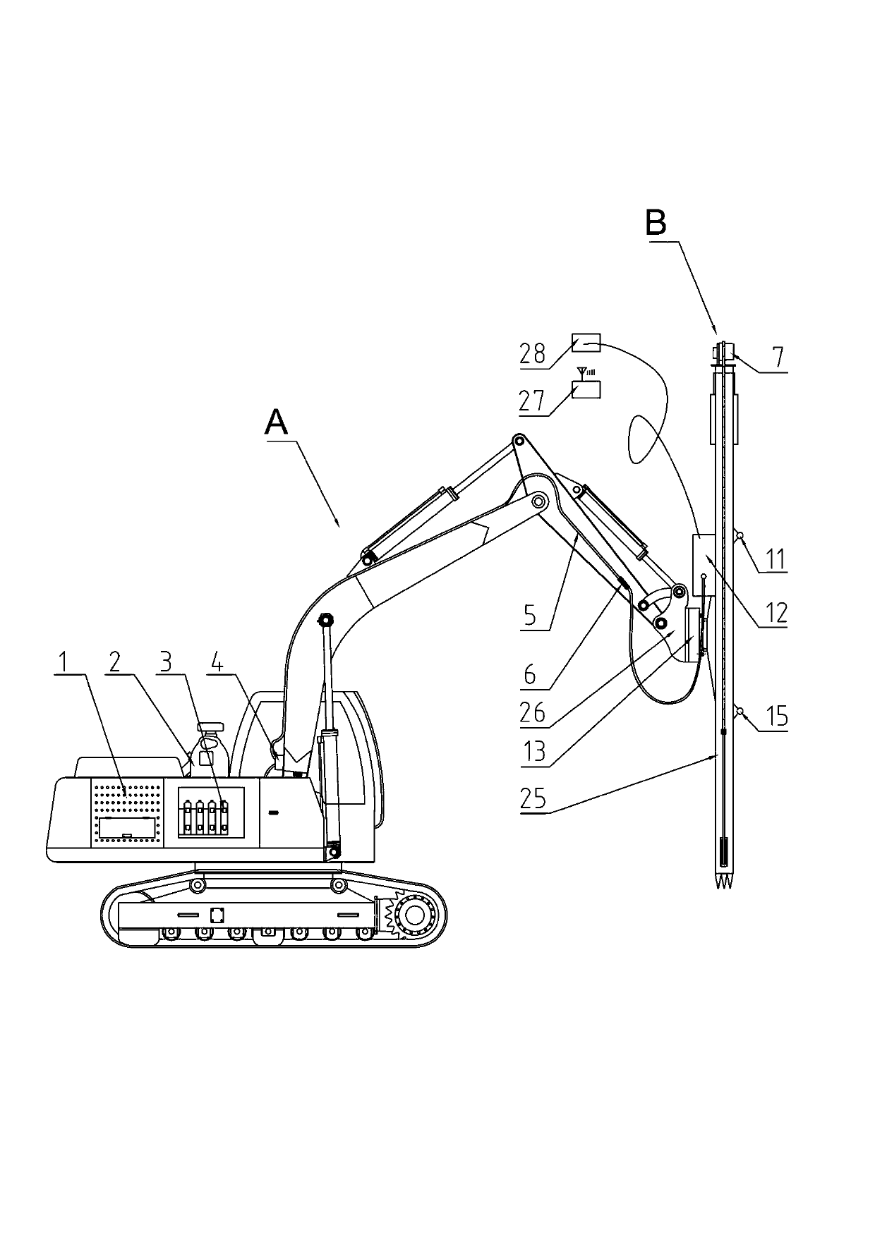 Full-hydraulic rock-drilling excavator using hydraulic excavator for production