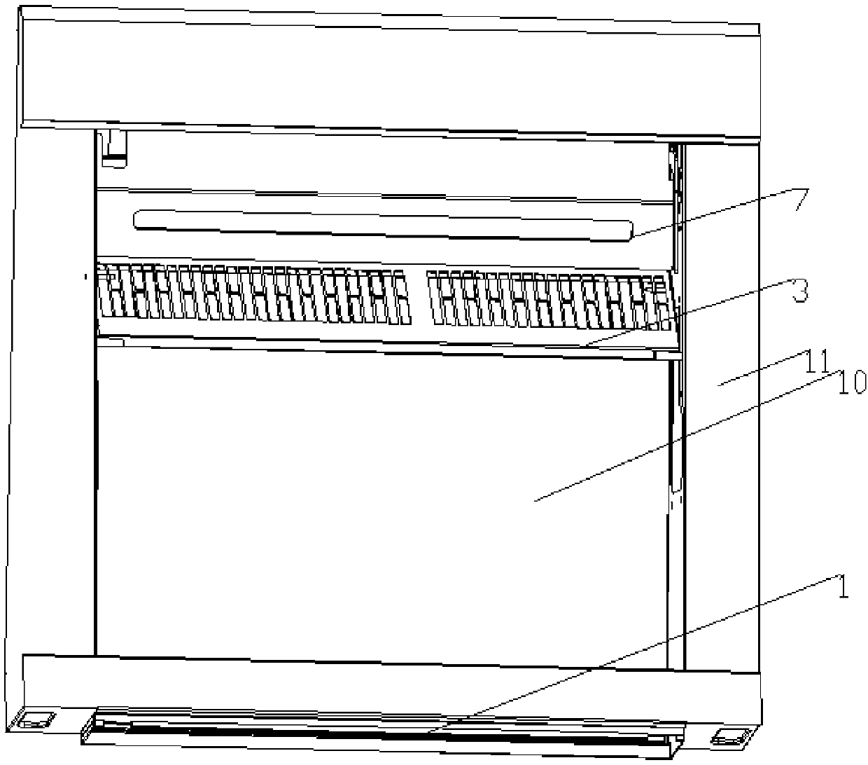 Filter net mounting structure for range hood, and integrated oven