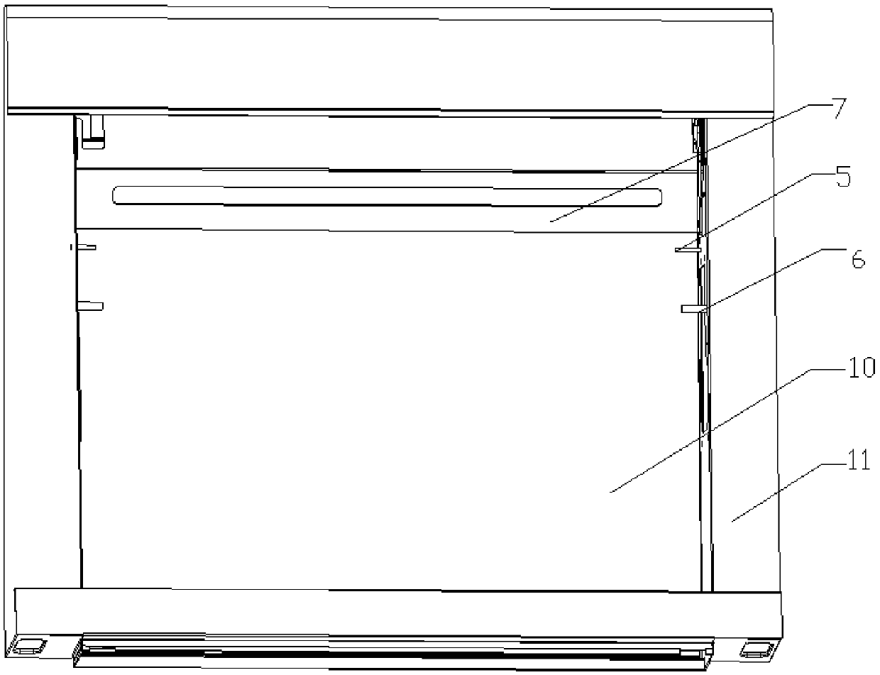 Filter net mounting structure for range hood, and integrated oven