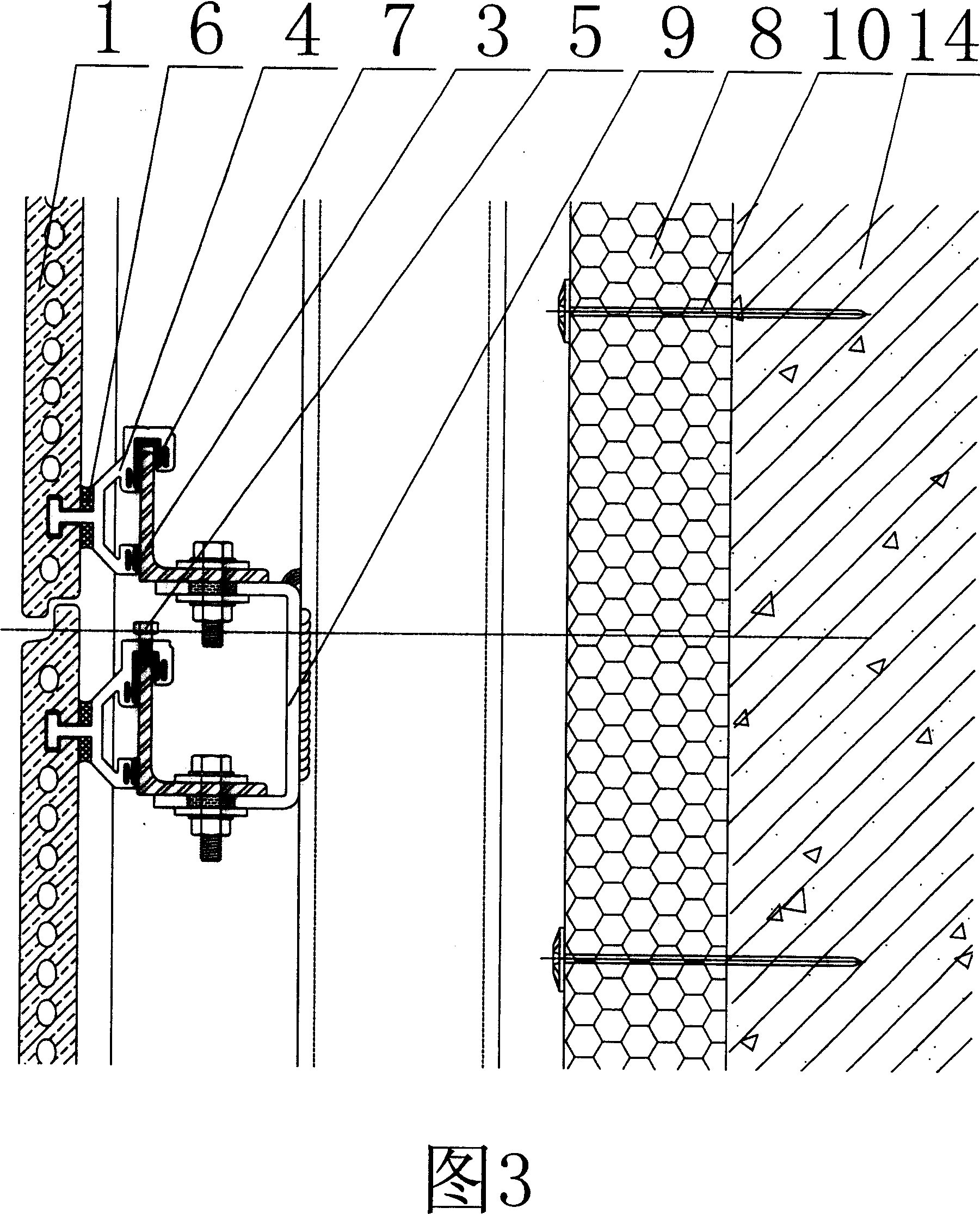 Mounting structure of figuline board curtain wall