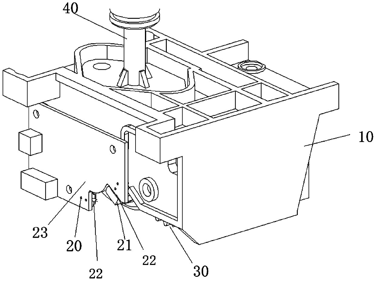 Discharging device suitable for discharging of charging bucket and application thereof