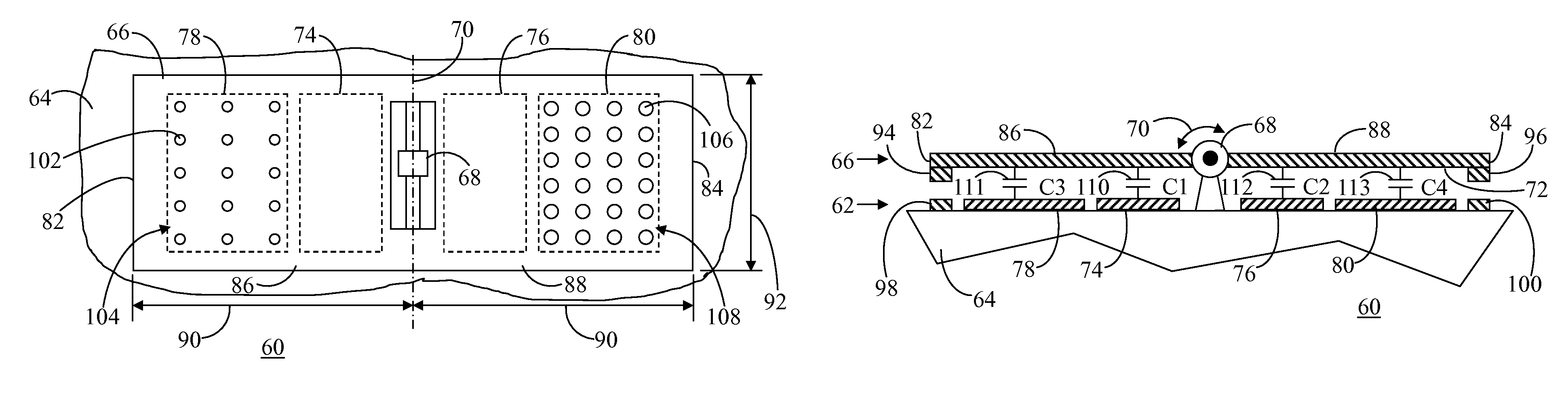 Symmetrical differential capacitive sensor and method of making same