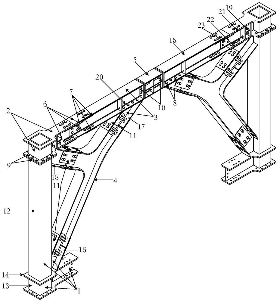 A self-resetting steel frame eccentric support system with large headroom and flanges