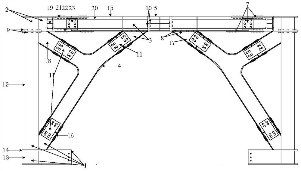 A self-resetting steel frame eccentric support system with large headroom and flanges