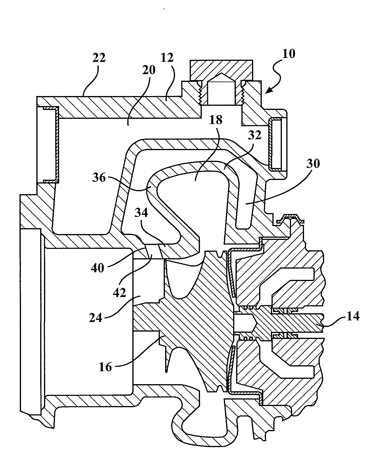 Liquid-cooled turbine housing with intermediate chamber