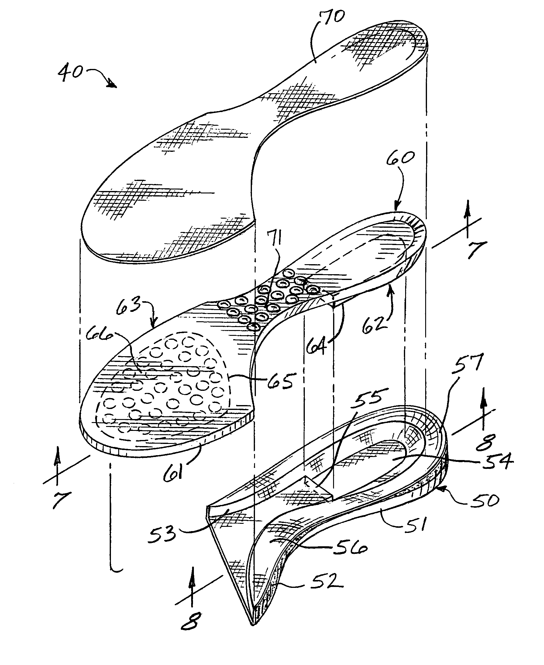 Insole, and footwear system incorporating same