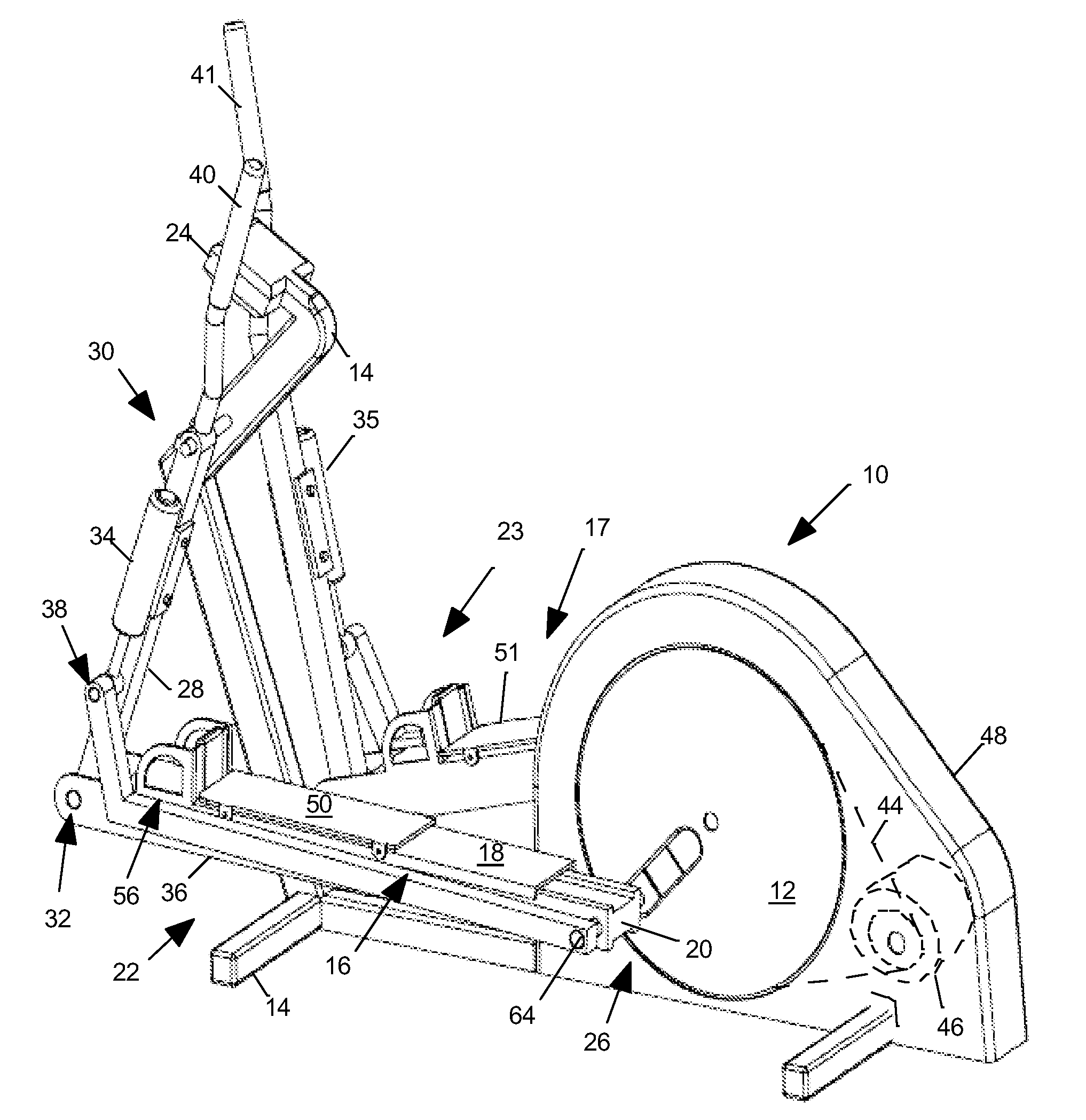 Exercise apparatus with automatically adjustable foot motion