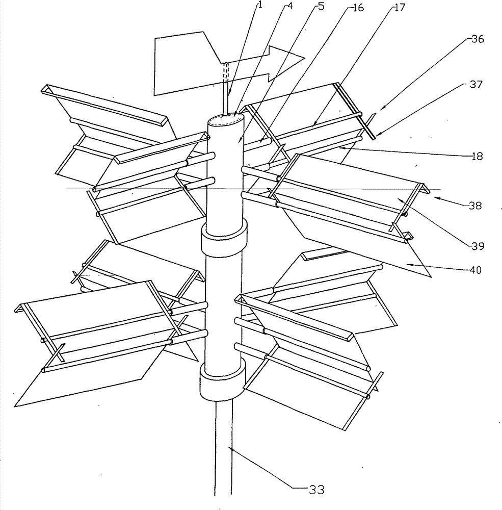 Double-layer reverse rotation vertical-shaft wind-power machine using horizontal combination active wing