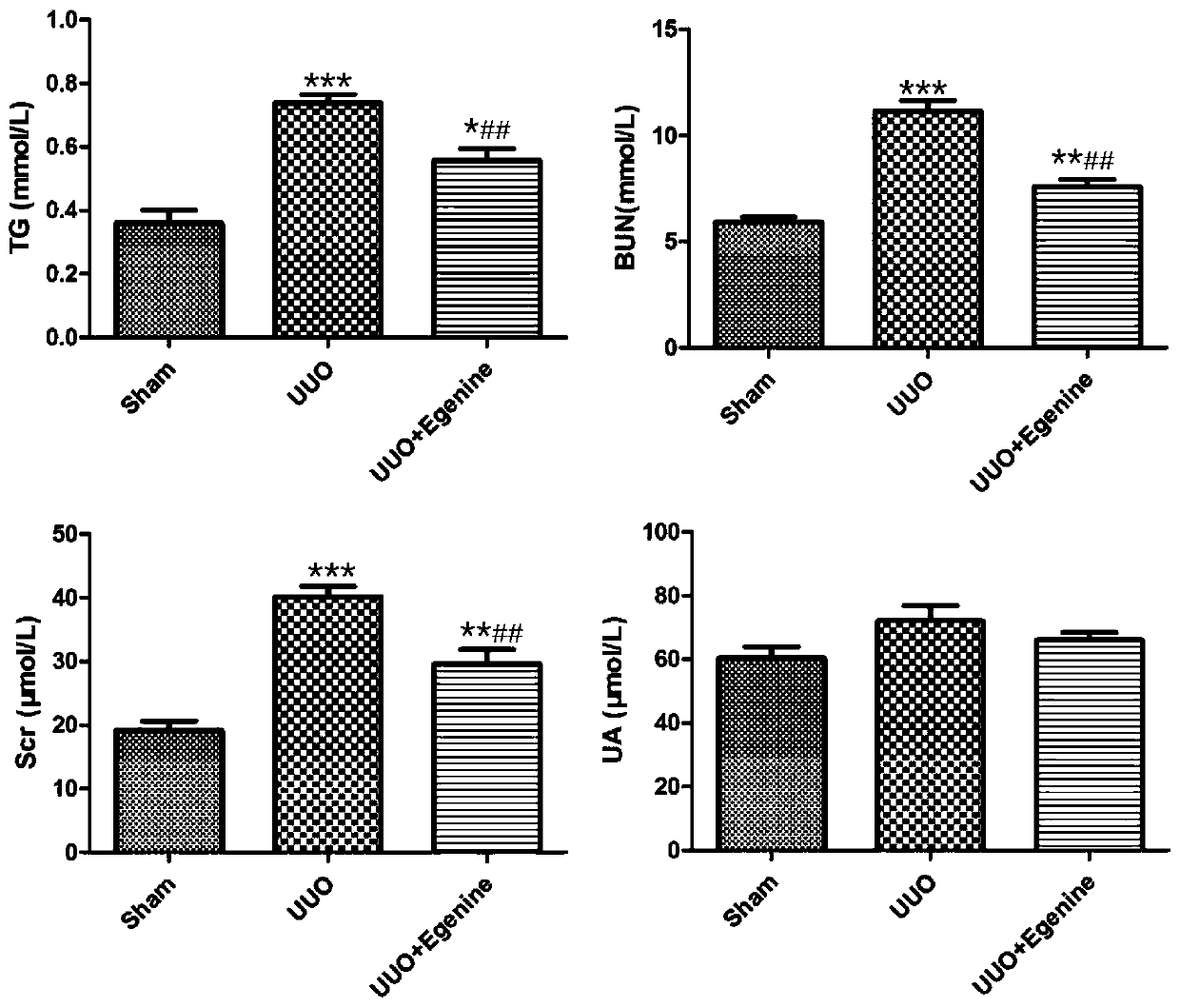 Application of natural compound Egenine in preparing medicament for resisting renal fibrosis