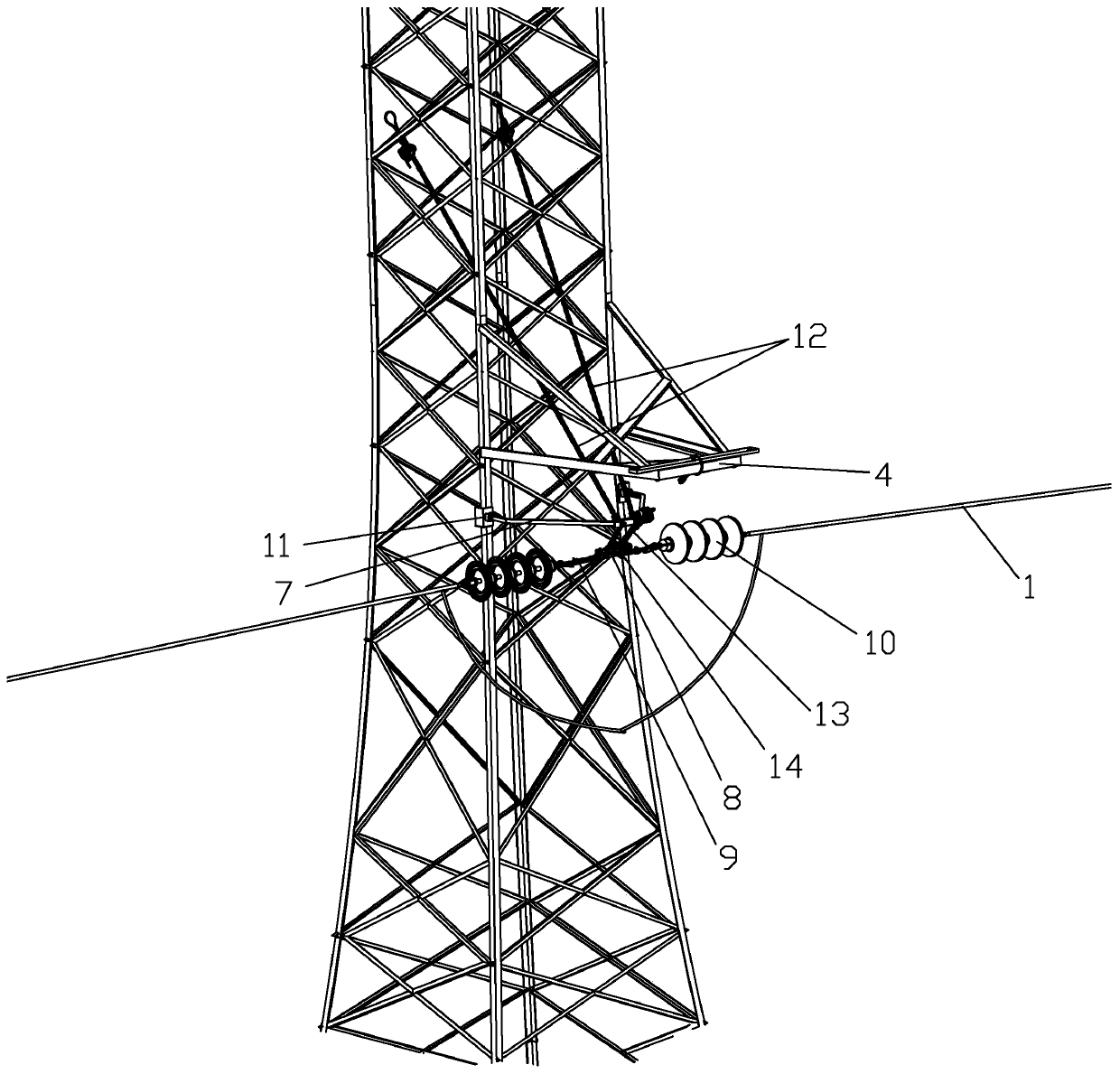 A force-bearing device for replacing the main material of the cross-arm of the tension tower of a transmission line and its use method