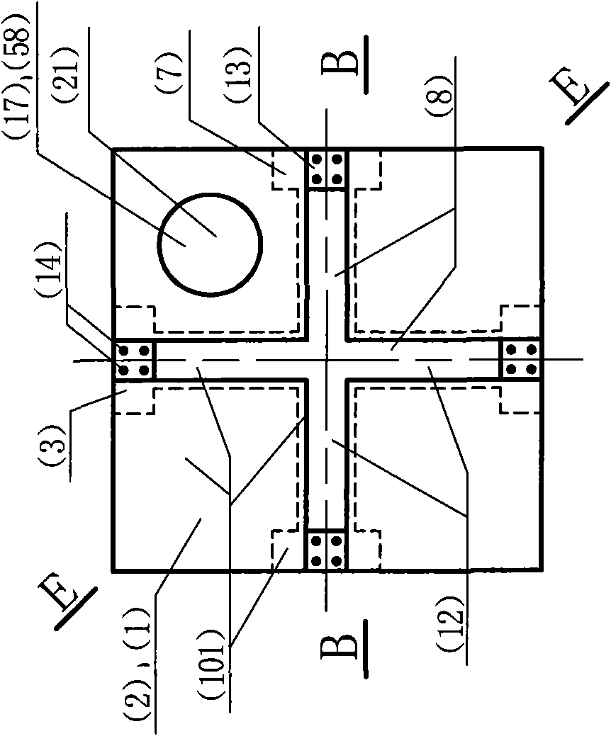 Vertical combined base of concrete prefabricated parts of mast type mechanical equipment