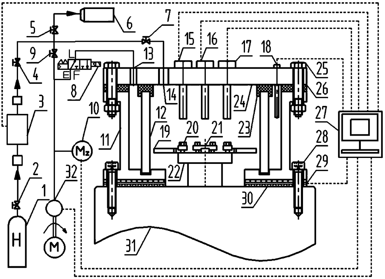 Vibration fatigue test device and method in high-pressure hydrogen environment