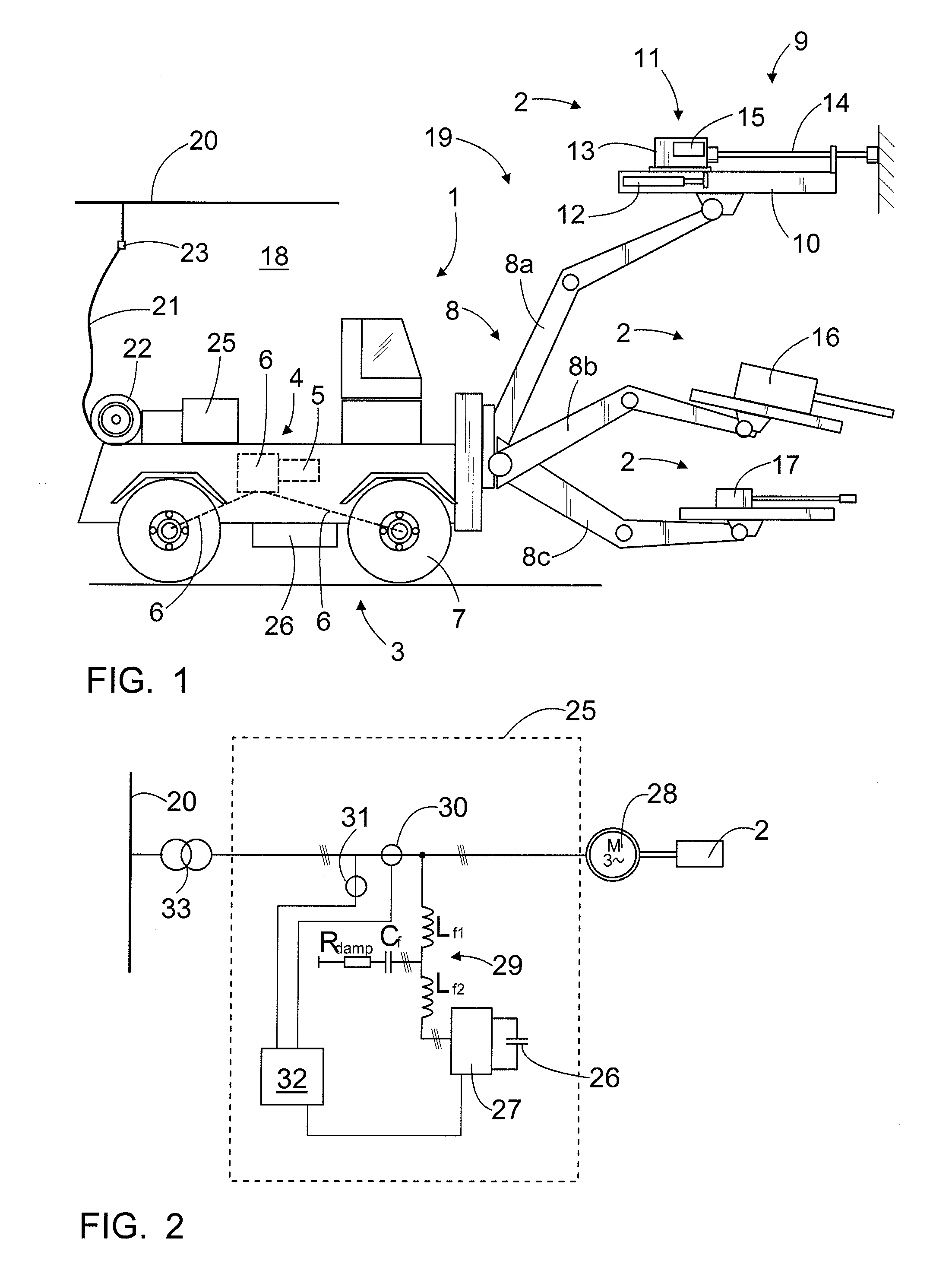 Mining vehicle and method for its energy supply