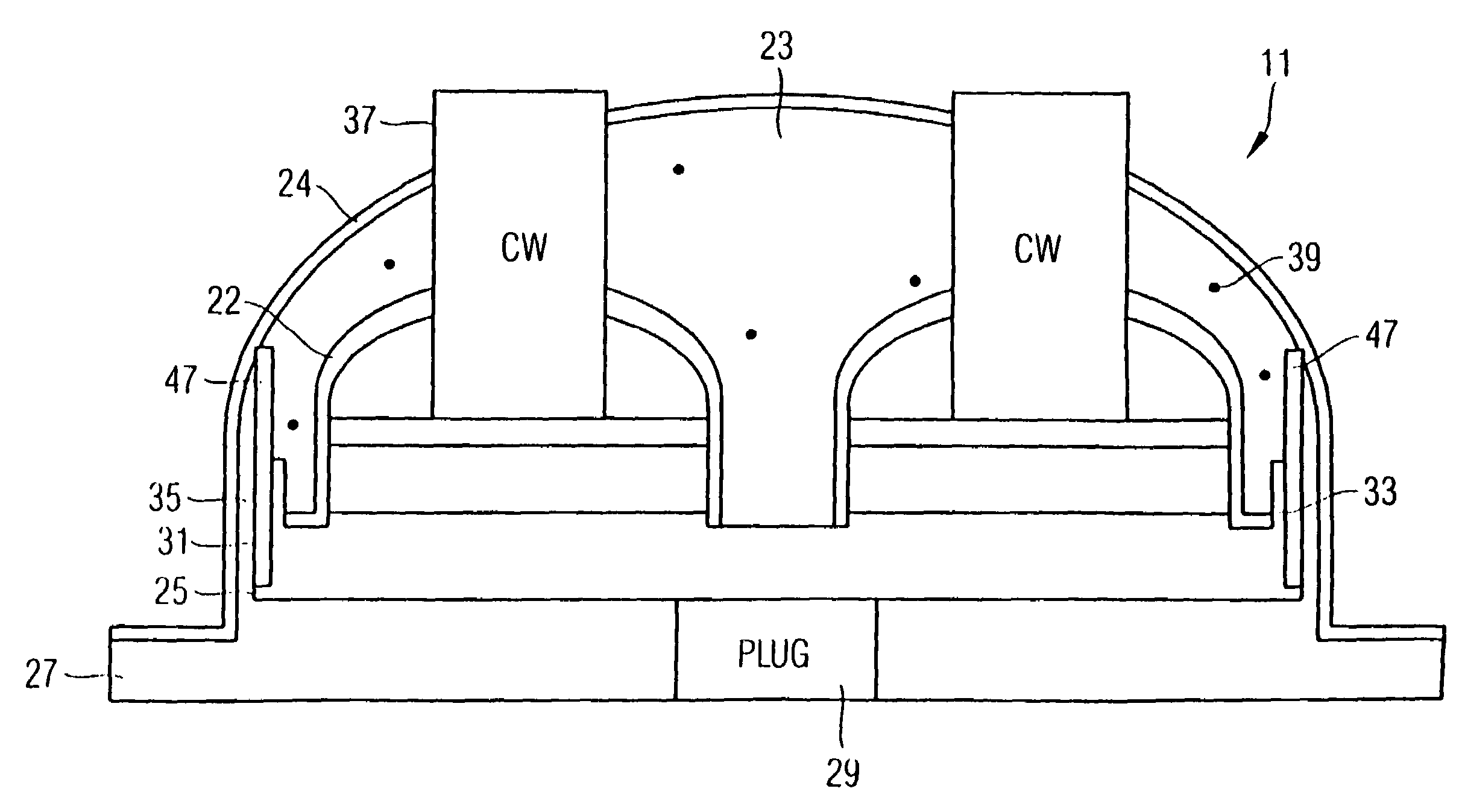 Sidewall structure and method of fabrication for reducing oxygen diffusion to contact plugs during CW hole reactive ion etch processing