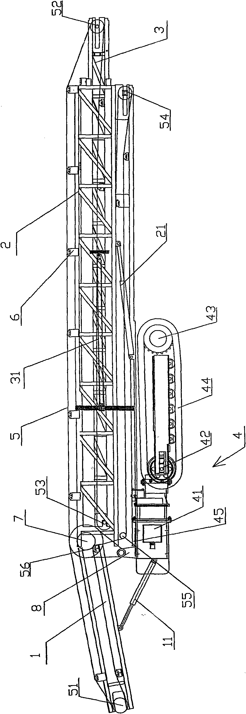 Track self-shifting transfer conveyor for mine