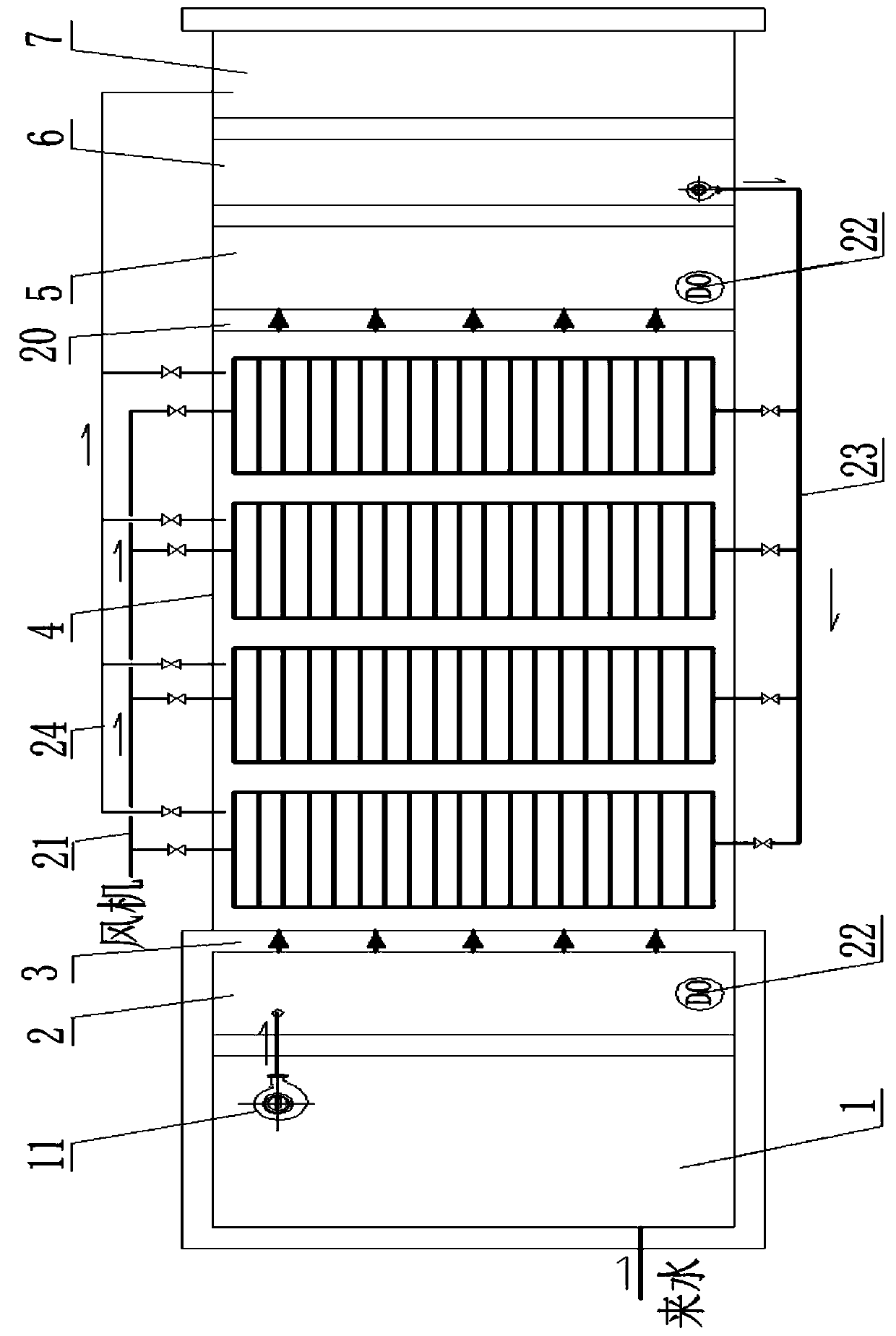 Superposed sewage treatment system