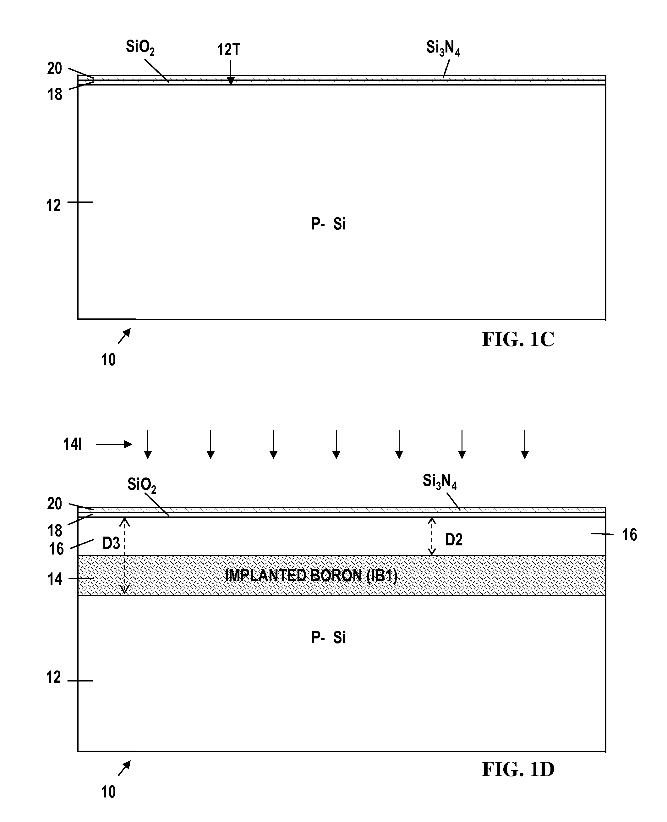 Ultra Thin Channel (UTC) MOSFET Structure Formed on BOX Regions Having Different Depths and Different Thicknesses Beneath the UTC and SourceDrain Regions and Method of Manufacture Thereof