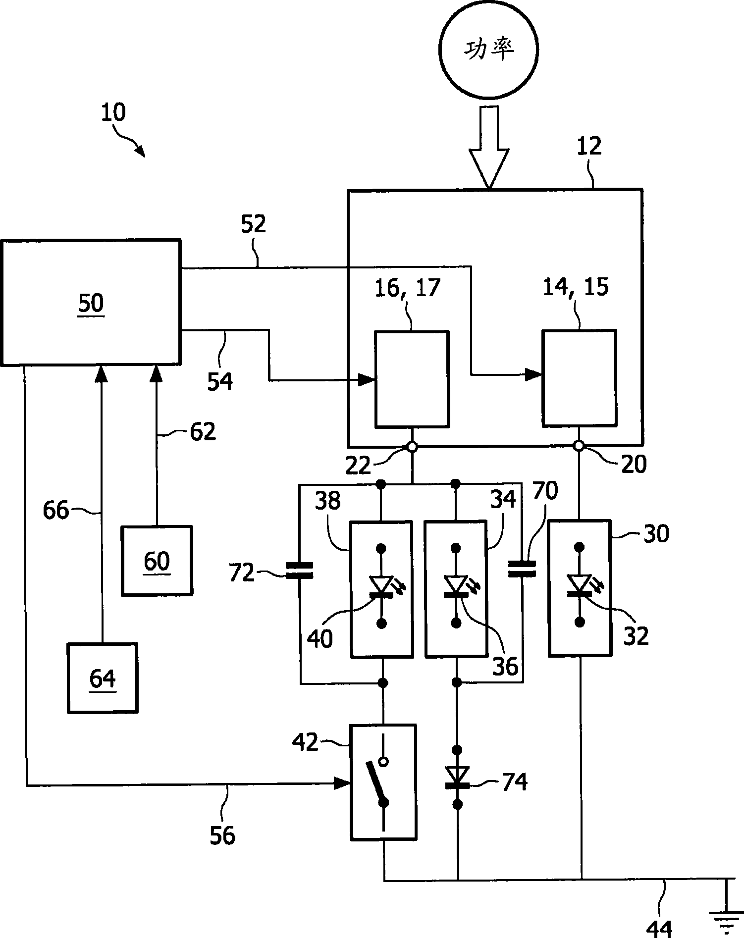 Power supply device for light elements and method for supplying power to light elements