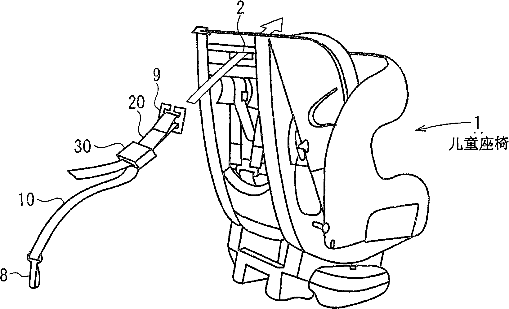 Child seat anchoring device and child seat