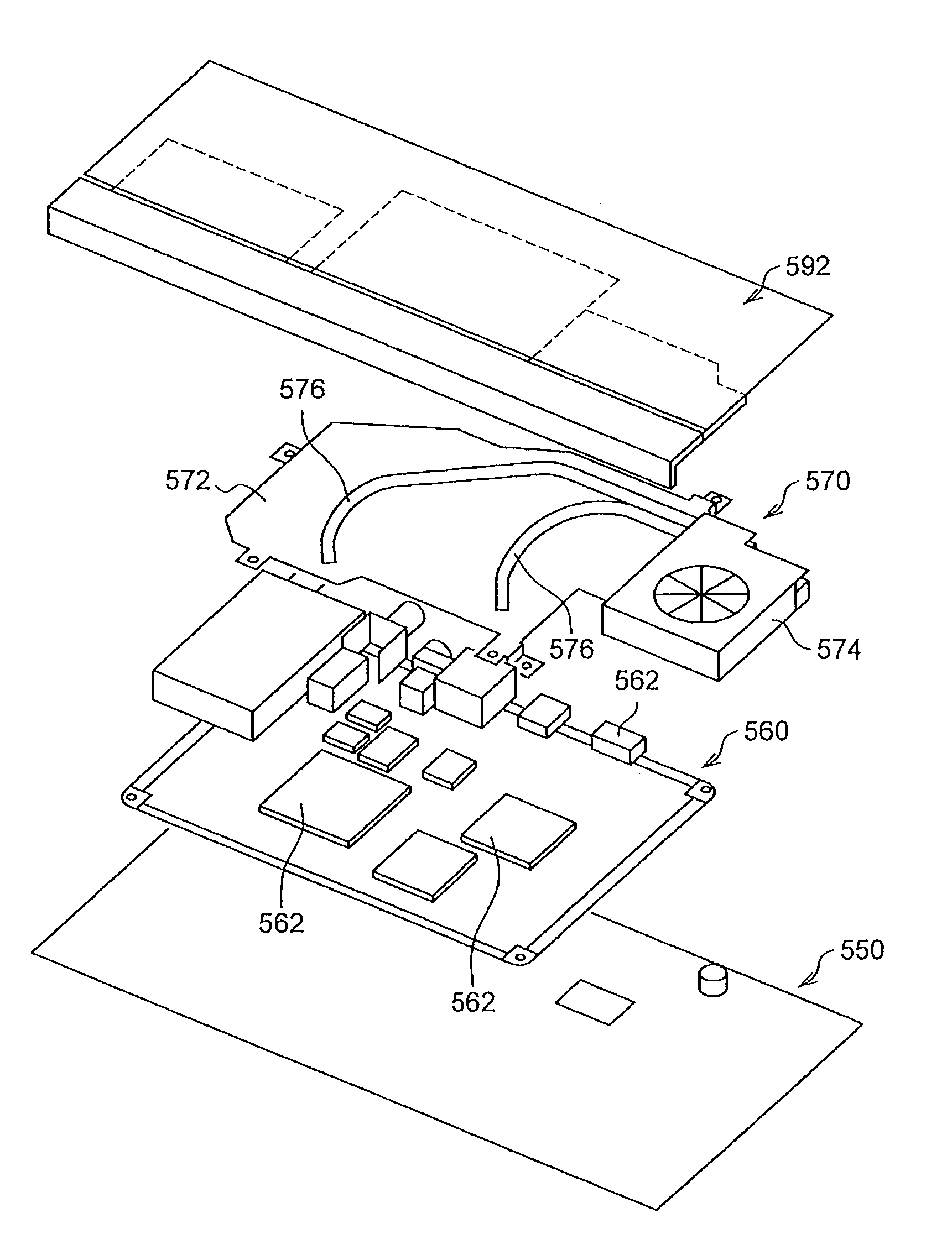 Heat dissipating structure for electronic component and display device