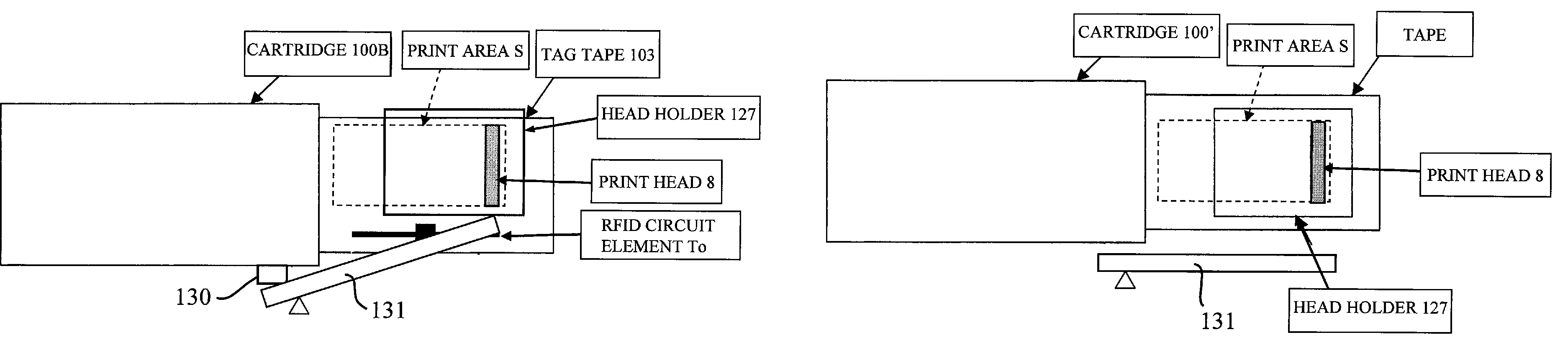 RFID circuit element cartridge, roll for producing electromagnetic radiation reaction element label, and tag-label producing device