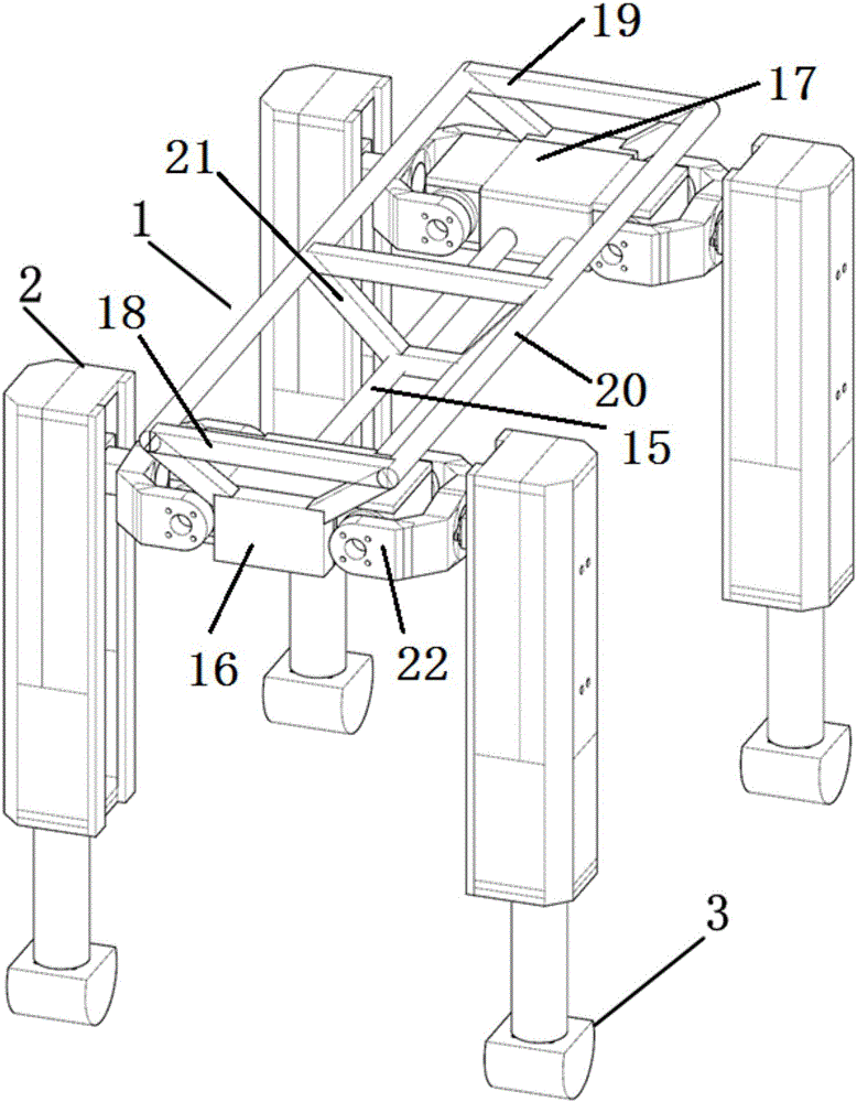 Four-foot robot walking mechanism comprising linear joints