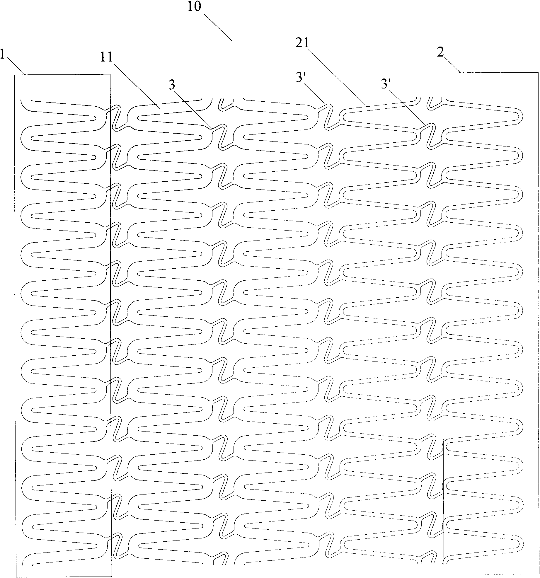 Outflow track expandable stent and conveyor thereof