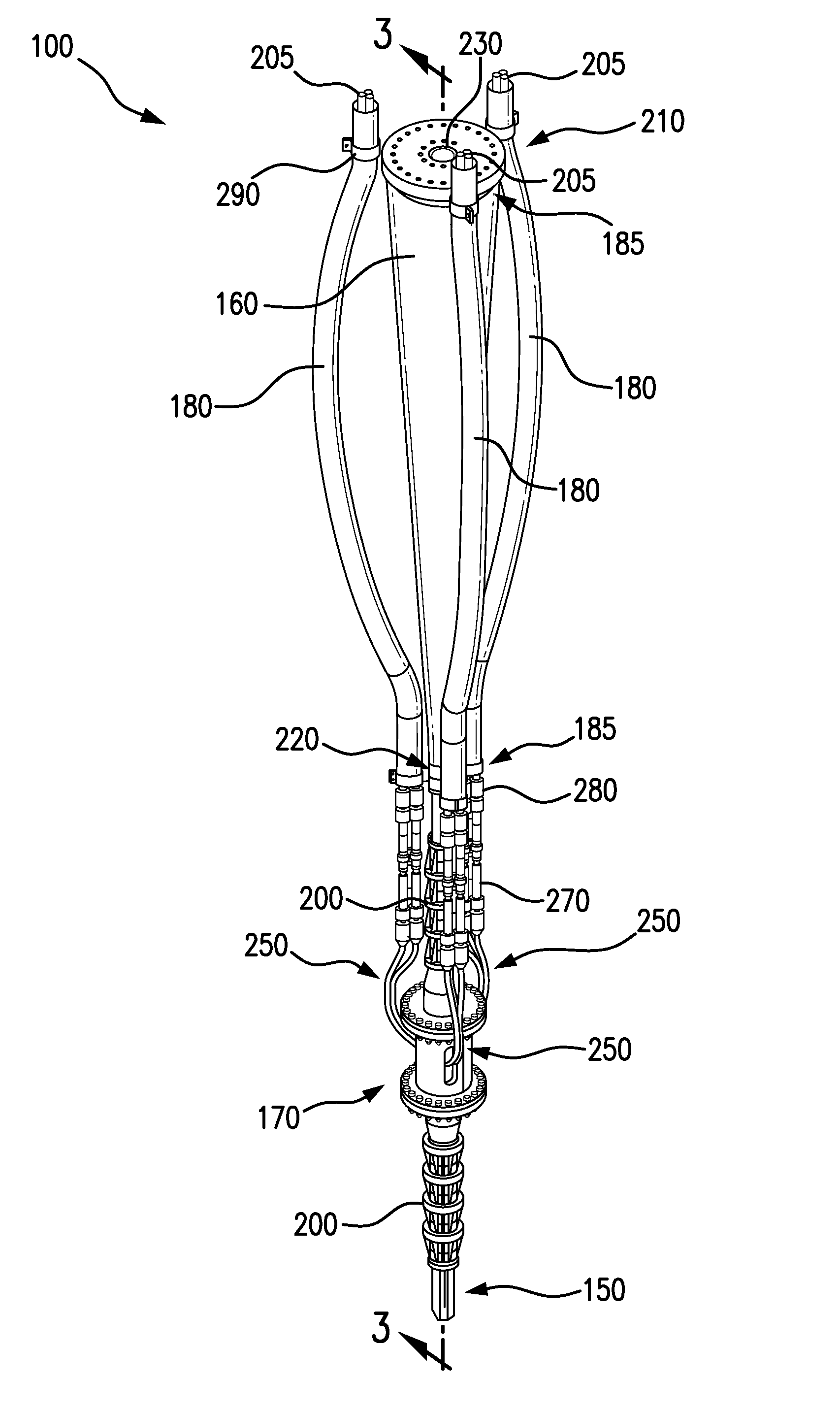 Subsea umbilical system with cable breakout