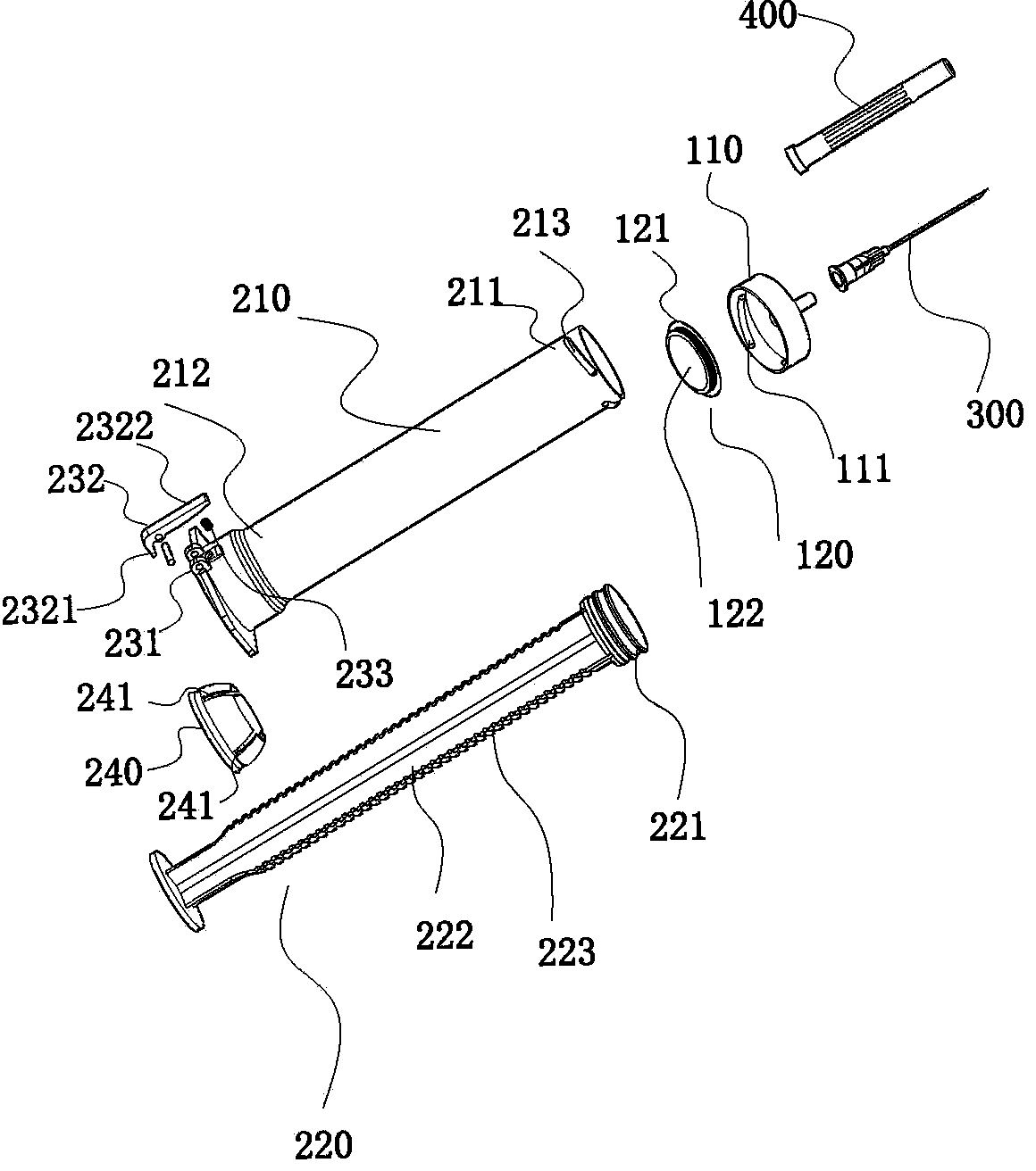 Injector capable of repeatedly using boosting device and liquid storage device thereof
