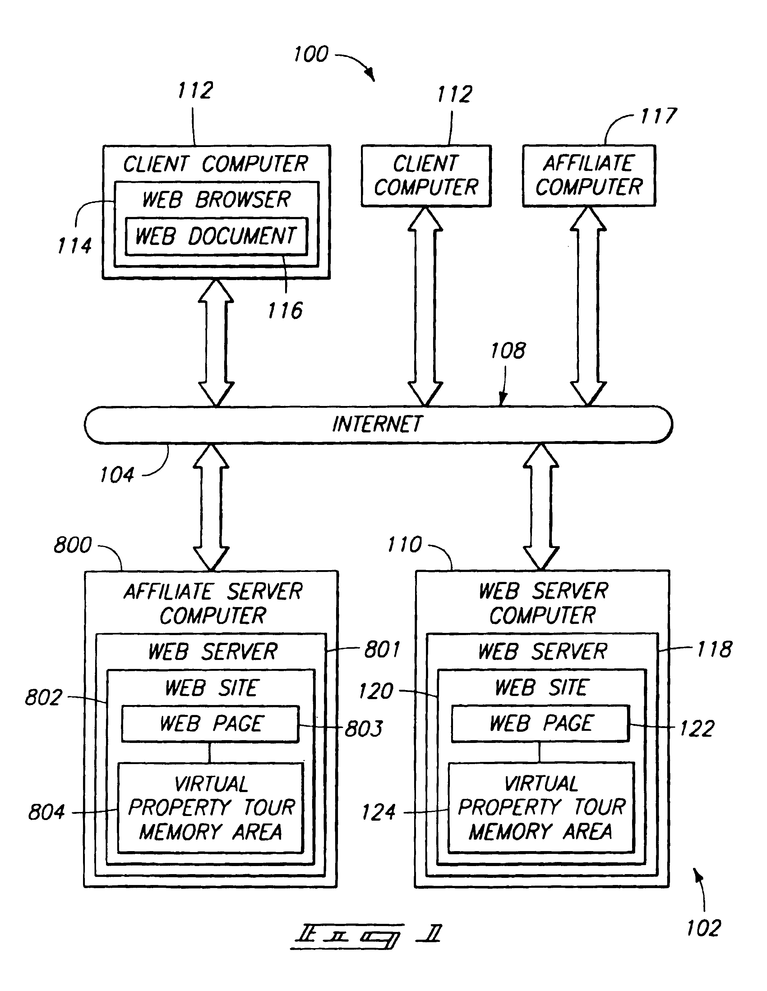 Electronic property viewing system for providing virtual tours via a public communications network, and a method of exchanging the same