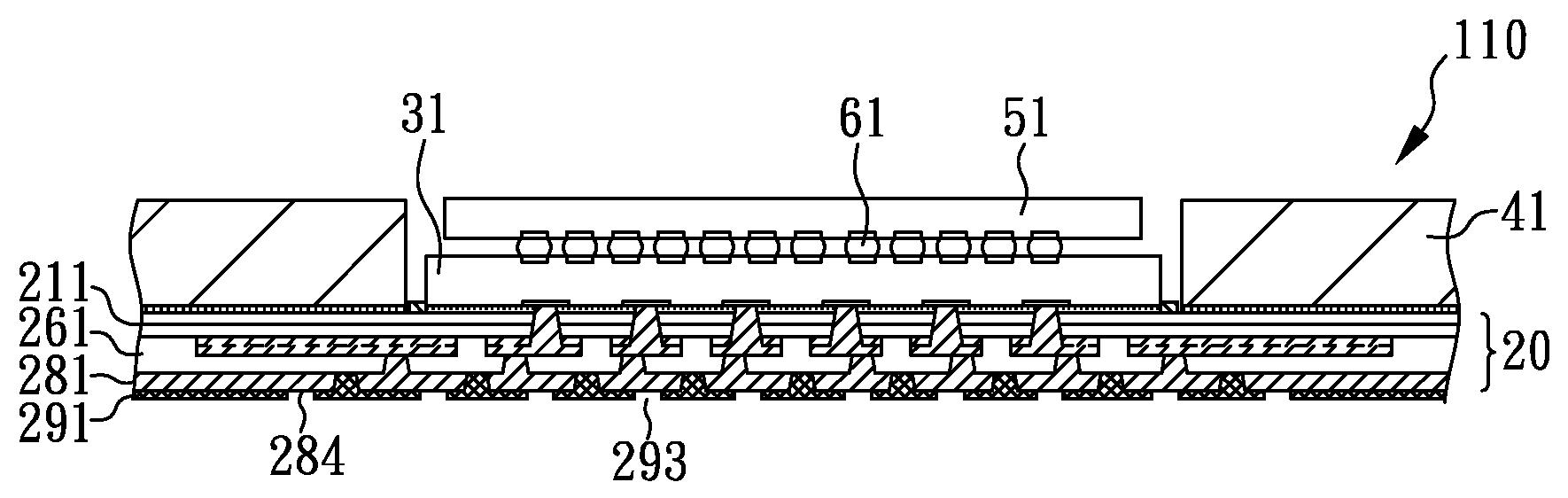 Hybrid wiring board with built-in stopper, interposer and build-up circuitry