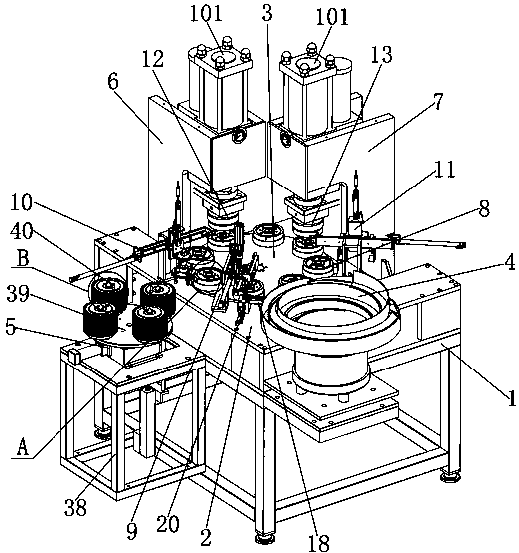 An automatic riveting machine for the assembly of the fan shaft sleeve and the middle plate