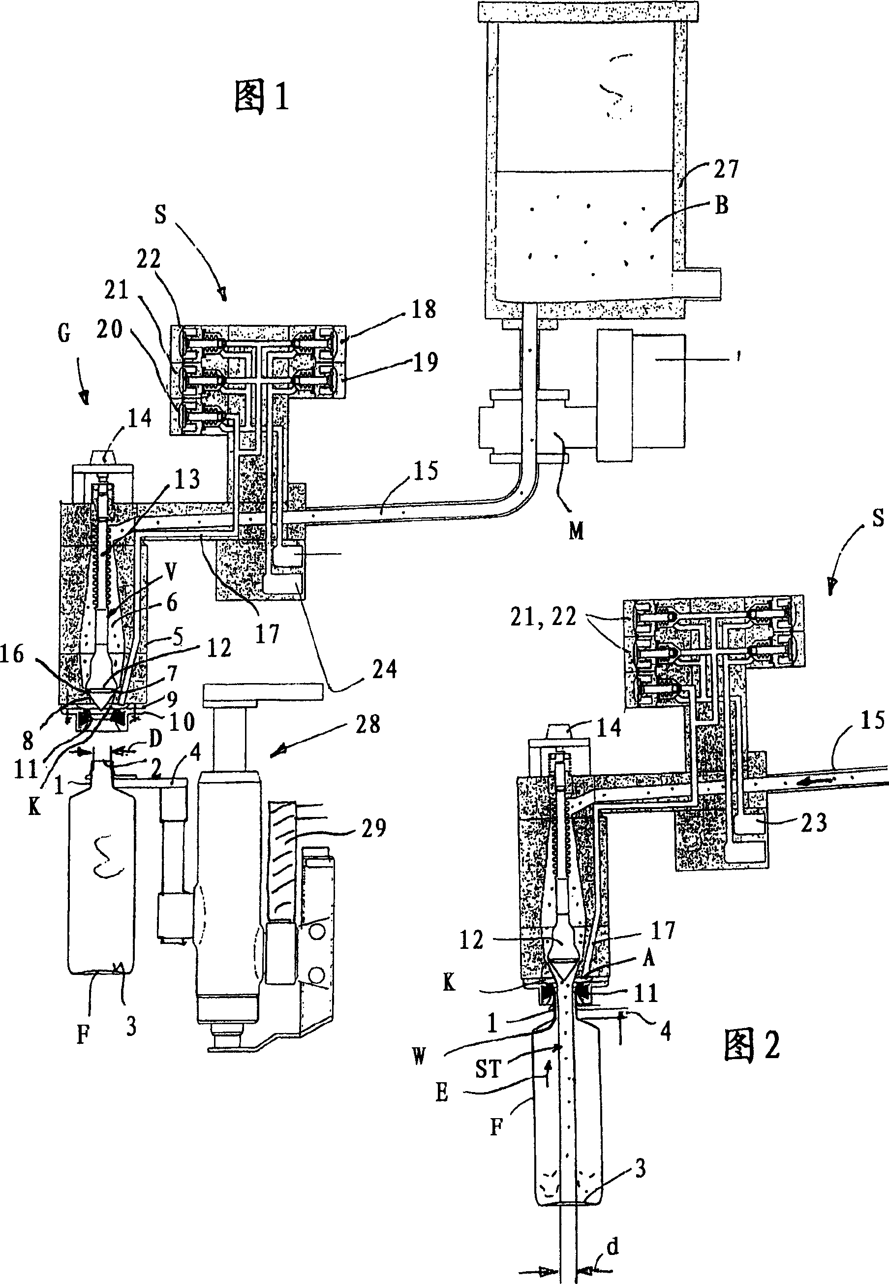 Counter-pressure filling device and method for counter-pressure filling