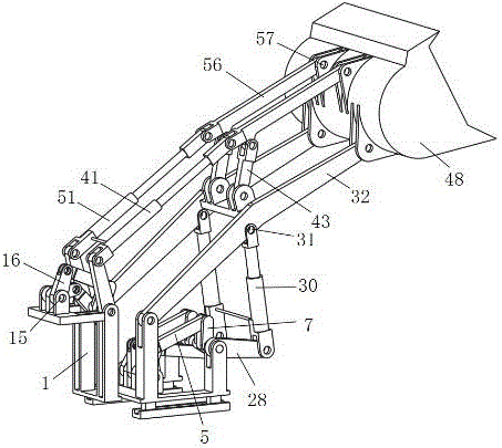 Multi-unit connection rod driving type heavy-duty loading robot with three rocker arms