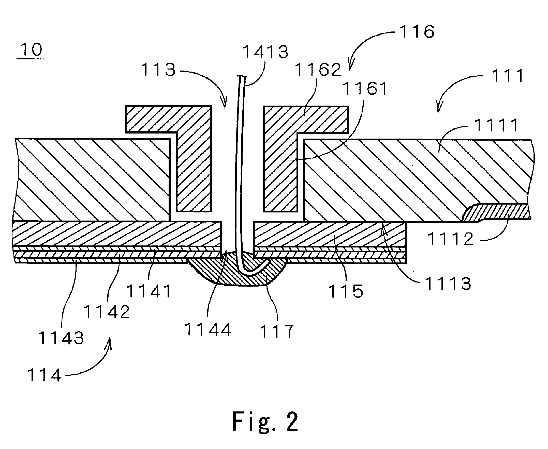 Lead wire sealing device, recording disk drive, and method for sealing housing member
