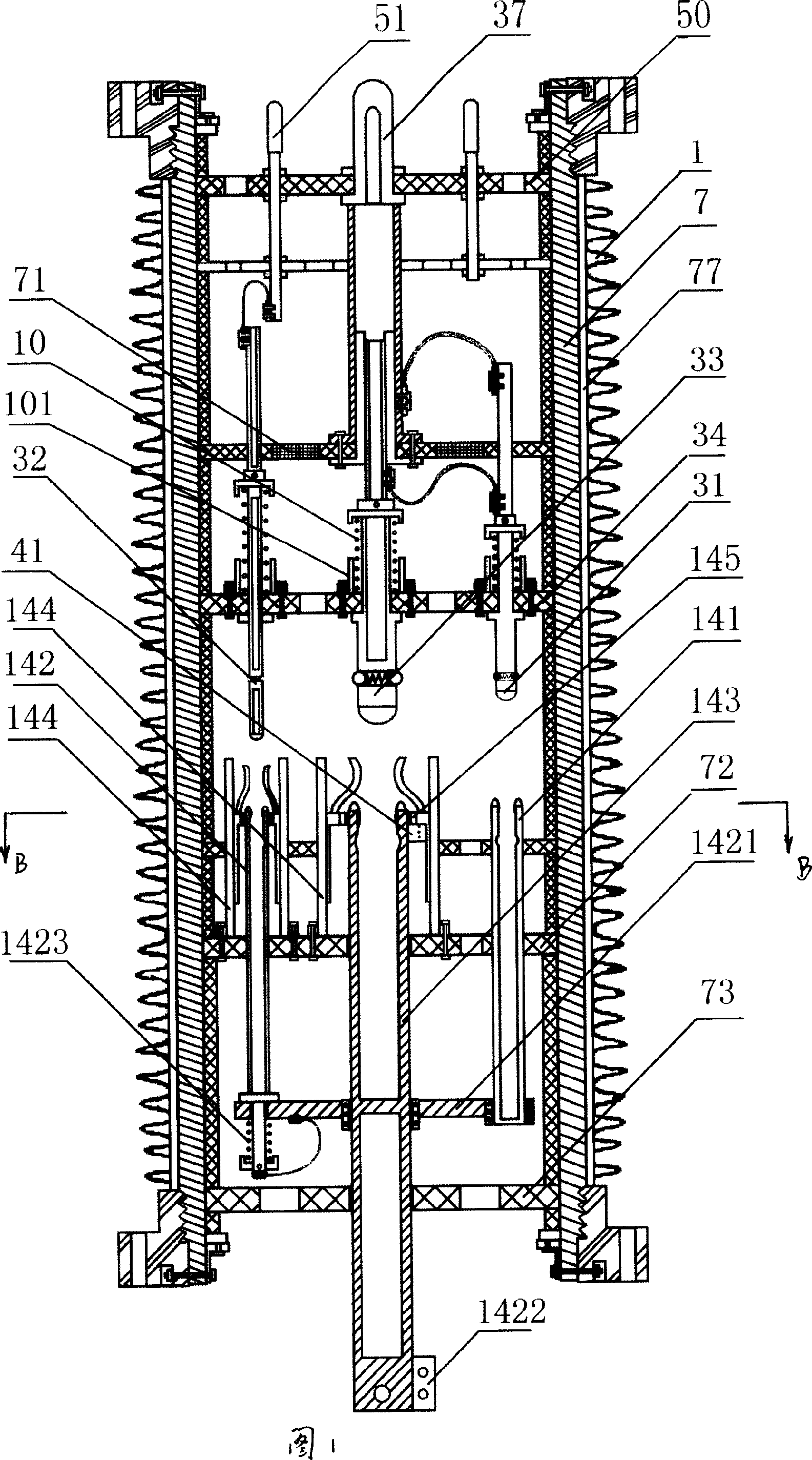 Bidirectional energy-storage high-speed disjunction contact for extra-high voltage breaker