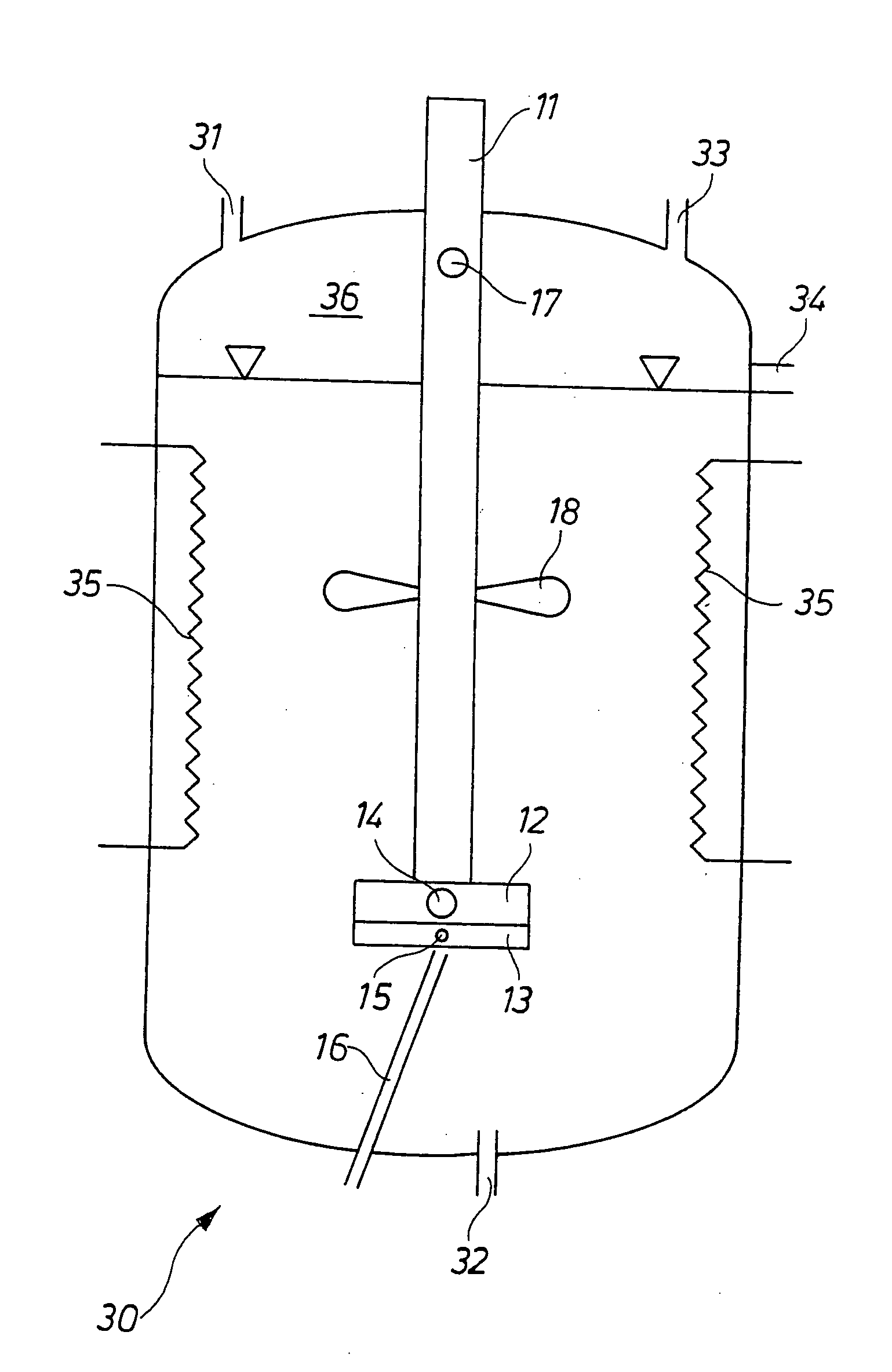 Stirring device and process for carrying out a gas-liquid reaction