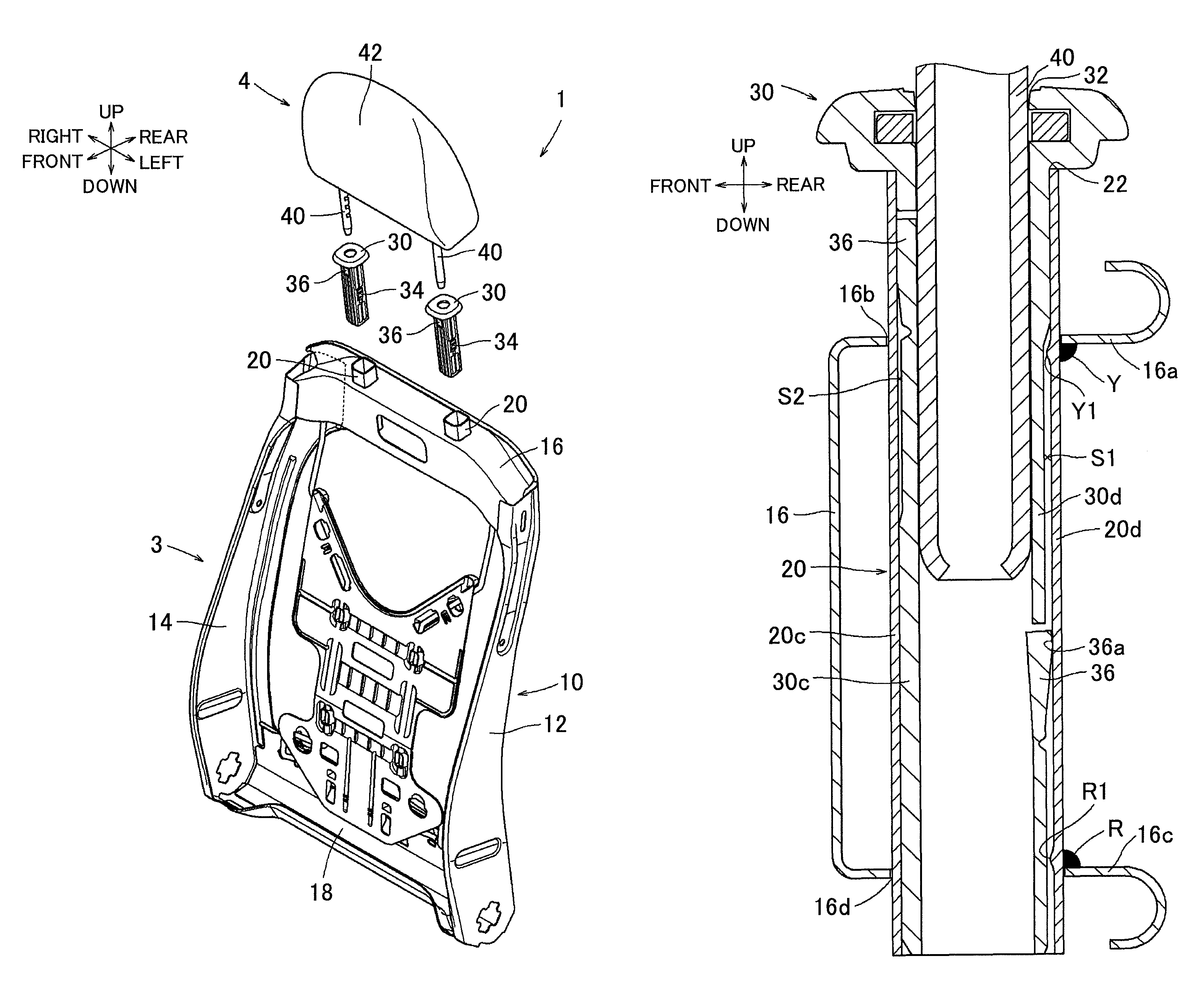 Headrest mounting structure vehicle seat