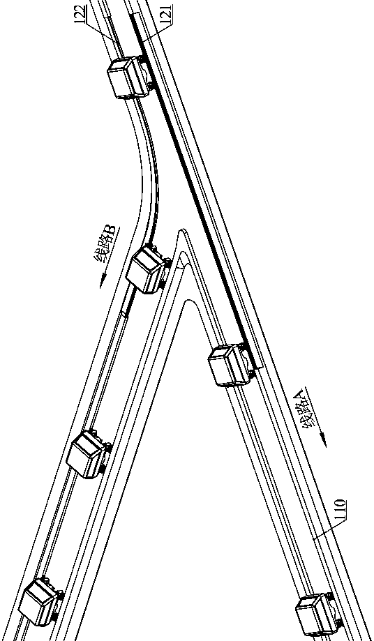 Guide wheel rail vehicle and rail