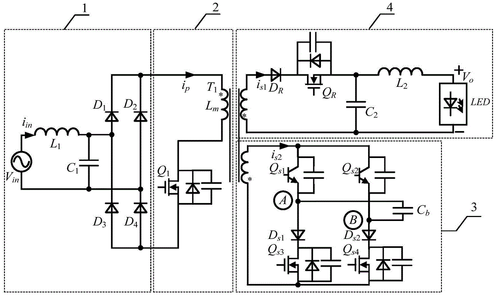 A single-stage non-electrolytic capacitor led drive power supply