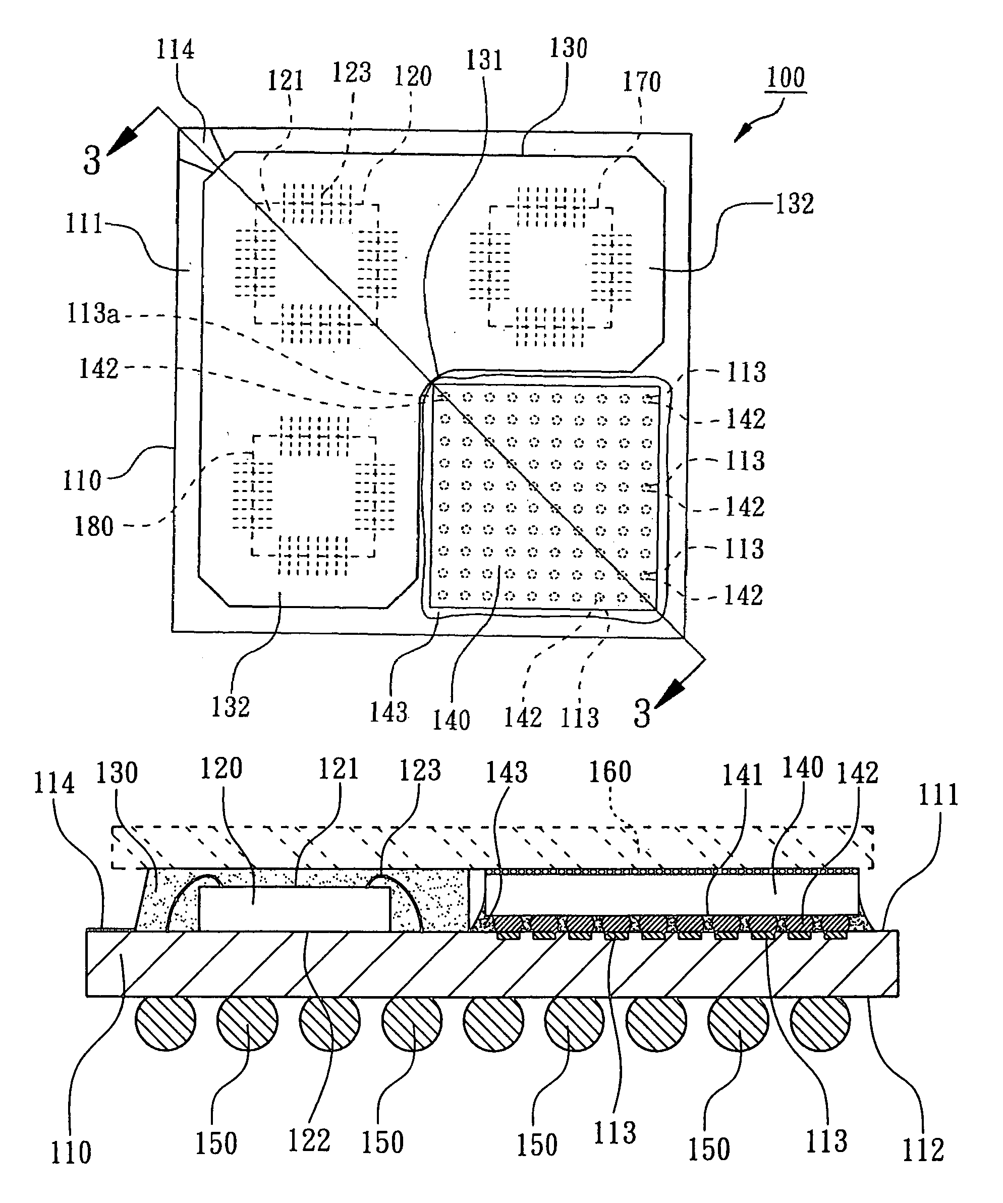 Multi-chip package combining wire-bonding and flip-chip configuration